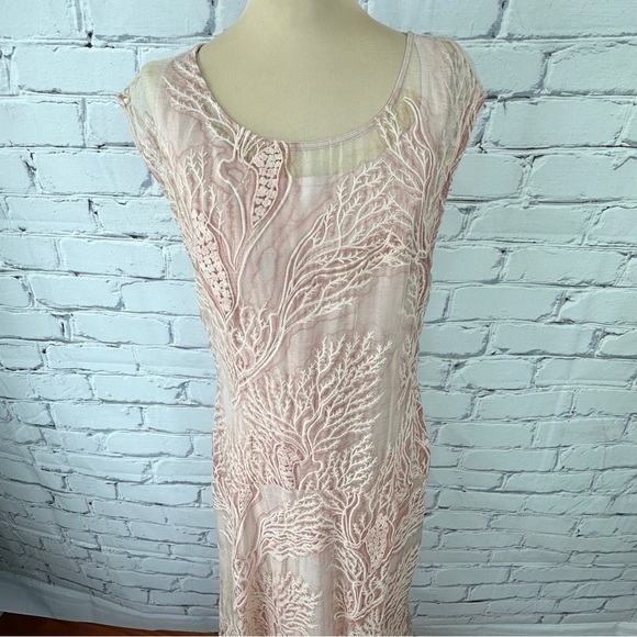 Sundance Silk Coral Embroidered Maxi Dress Gown Sz 10 Blush Pink Boho Wedding - Picture 4 of 11